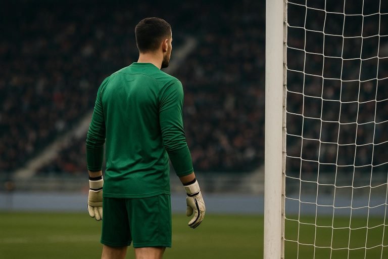 Jari De Busser, doelman van Go Ahead Eagles, tijdens een wedstrijdmoment