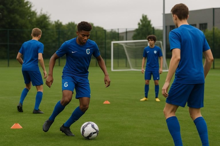 Beeld van de jeugdopleiding van KRC Genk op het trainingscomplex