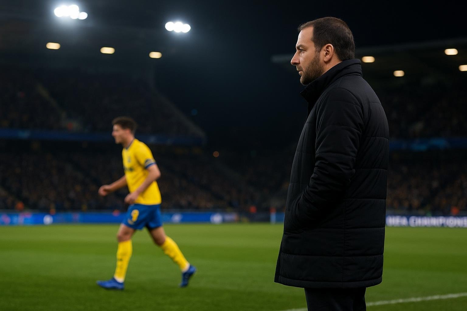 David Hubert van Union SG langs de zijlijn tijdens een Champions League-wedstrijd