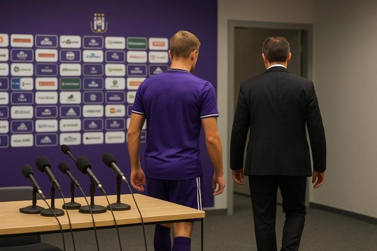 Michael Verschueren en Vincent Kompany na een persconferentie in München