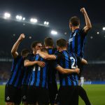Spelers van Club Brugge vieren een doelpunt in het Jan Breydelstadion tijdens de Champions League