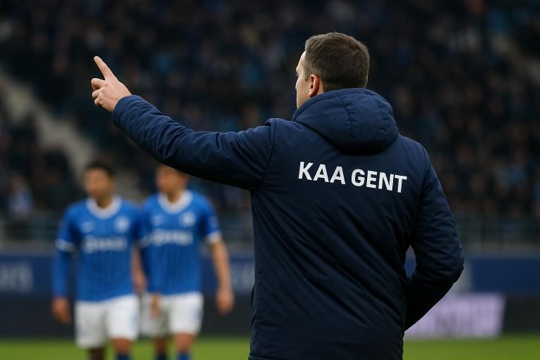 Rik De Mil langs de zijlijn bij KAA Gent tijdens een wedstrijd
