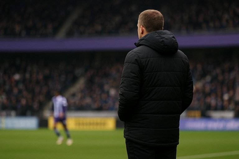 Jérémy Taravel langs de zijlijn als interim-trainer van RSC Anderlecht