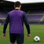 Trainingbeeld bij Beerschot met een middenvelder op het oefenveld, zonder herkenbare gezichten.