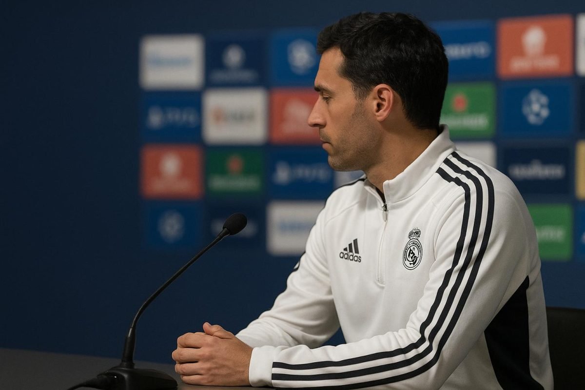 Álvaro Arbeloa tijdens een persmoment bij Real Madrid.
