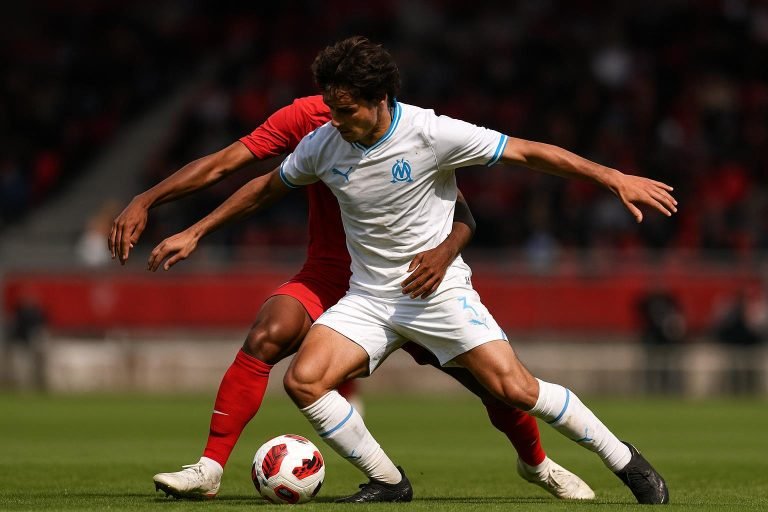 Arthur Vermeeren van Olympique Marseille tijdens de wedstrijd tegen Stade Brestois