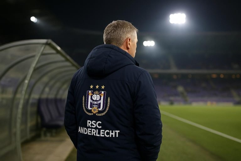 Jérémy Taravel langs de zijlijn bij Anderlecht tijdens een wedstrijd
