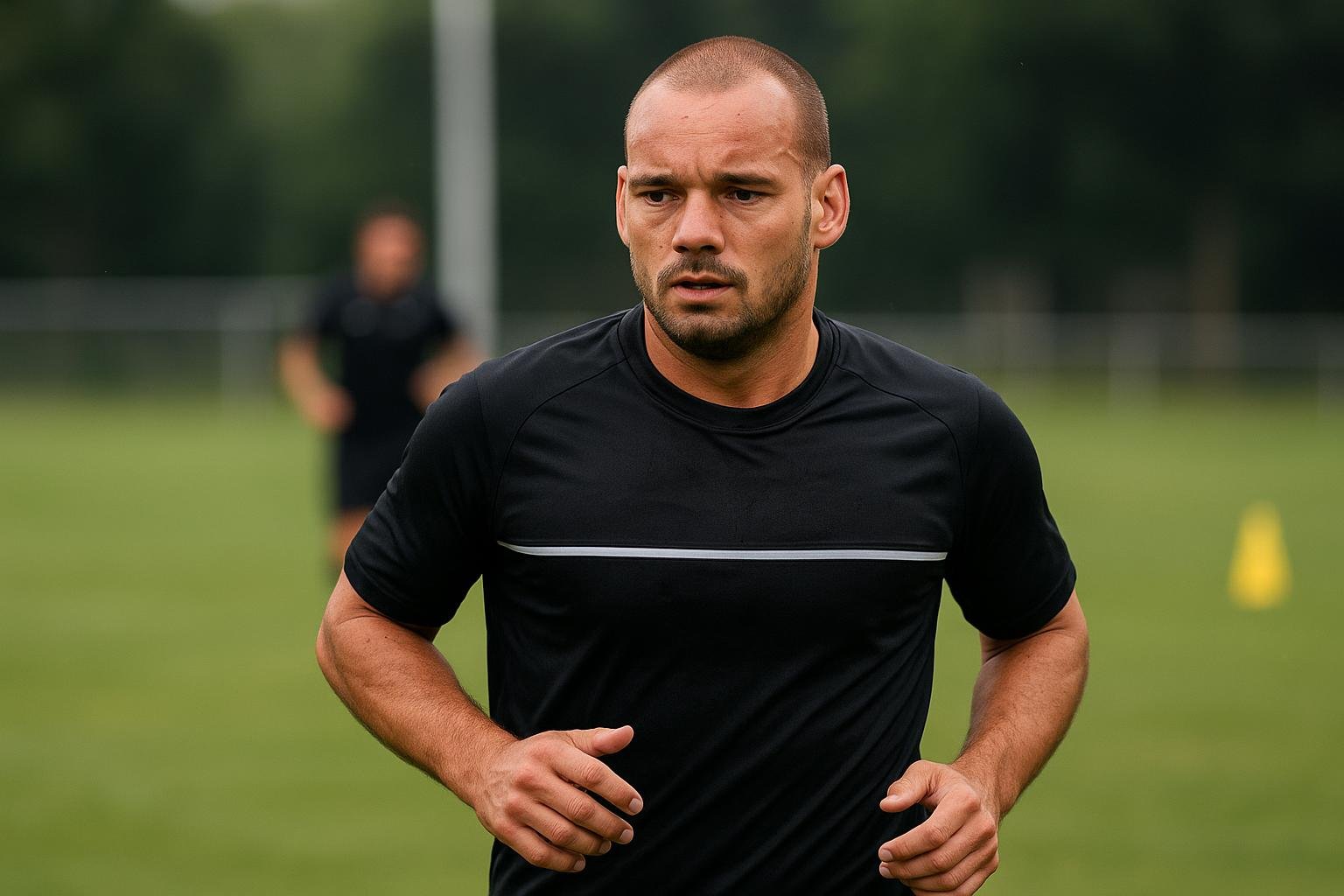 Wesley Sneijder tijdens een trainingsmoment, in aanloop naar zijn geplande comeback bij de amateurs.