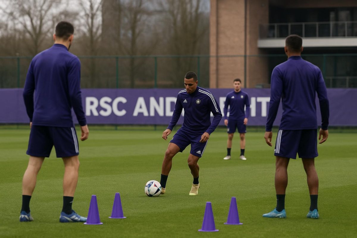 Sfeerbeeld van een trainingsmoment bij RSC Anderlecht op het oefencomplex