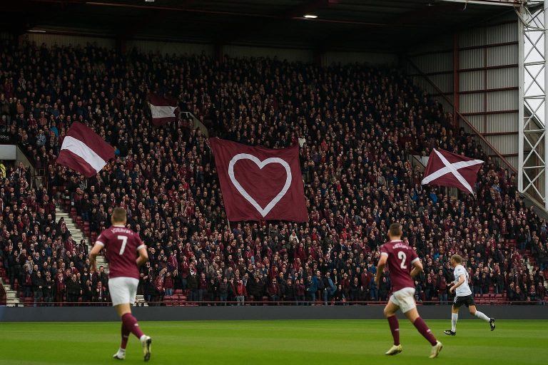 Sfeerbeeld in een Schots stadion rond Hearts tijdens de titelstrijd in de Scottish Premiership
