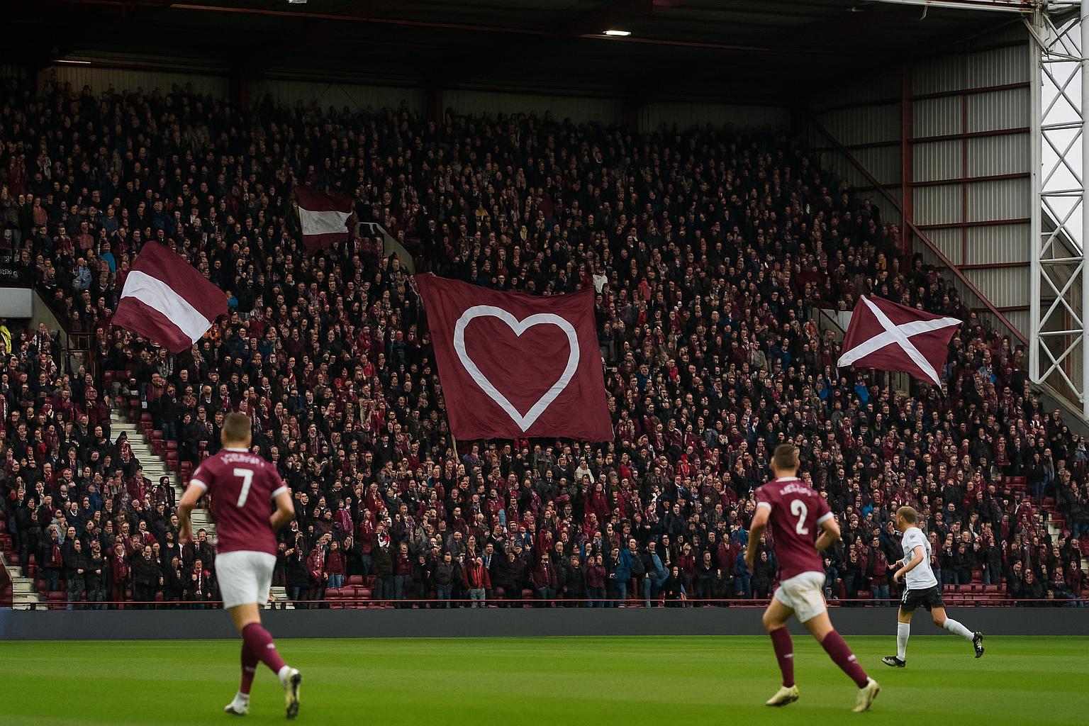 Sfeerbeeld in een Schots stadion rond Hearts tijdens de titelstrijd in de Scottish Premiership