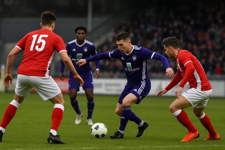 Spelmoment tijdens Zulte Waregem tegen RSC Anderlecht op de Gaverbeek