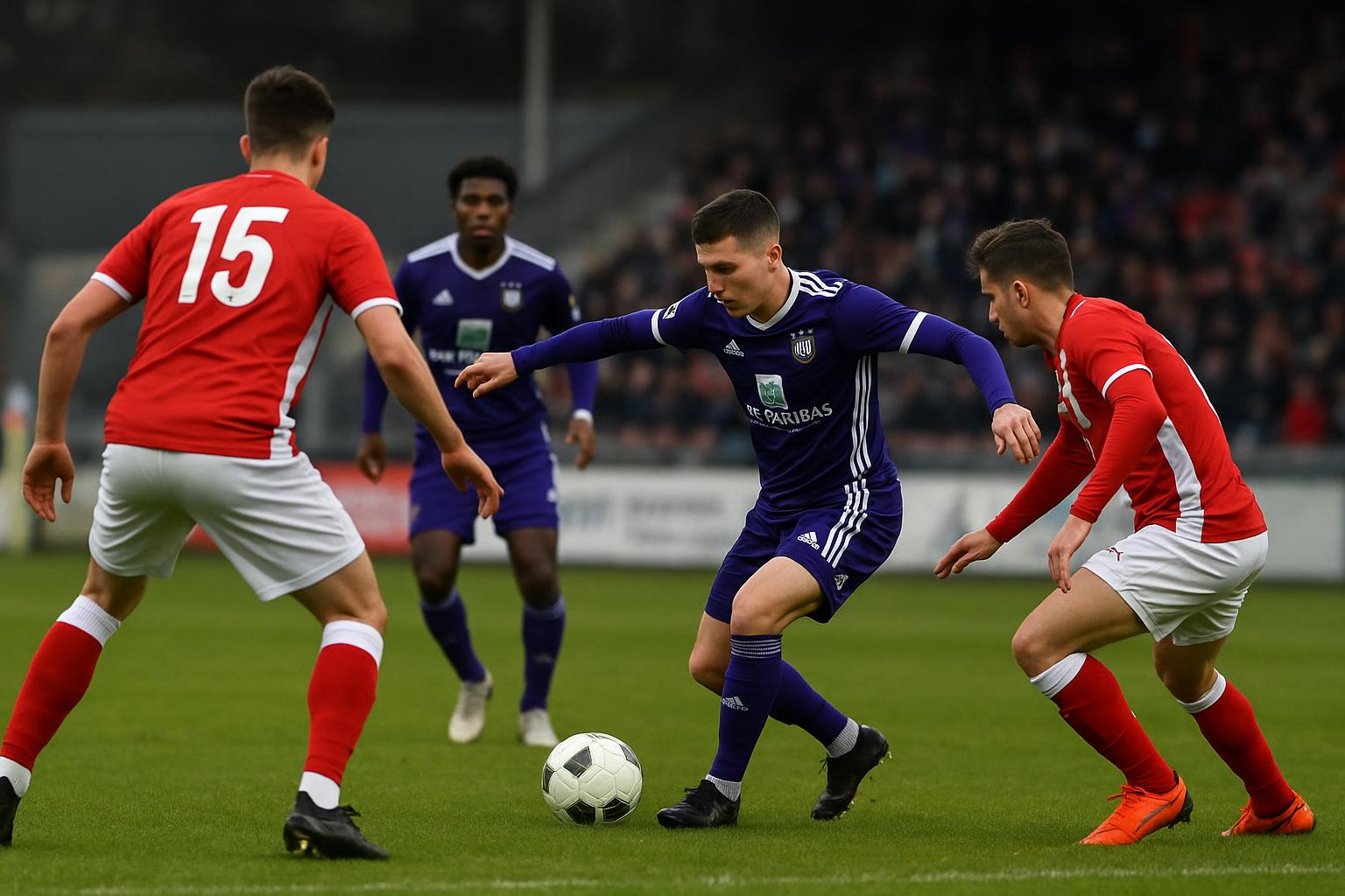 Spelmoment tijdens Zulte Waregem tegen RSC Anderlecht op de Gaverbeek