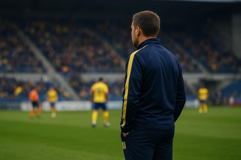 Wouter Vrancken langs de zijlijn als coach van STVV