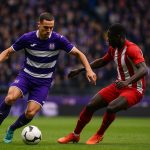 Thorgan Hazard in actie voor RSC Anderlecht tijdens een competitiewedstrijd