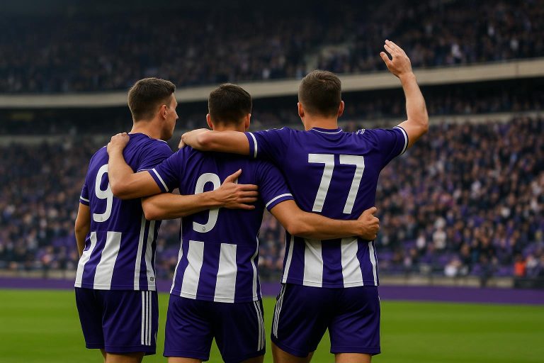 Spelers van RSC Anderlecht vieren een doelpunt tijdens een wedstrijd in de Jupiler Pro League.