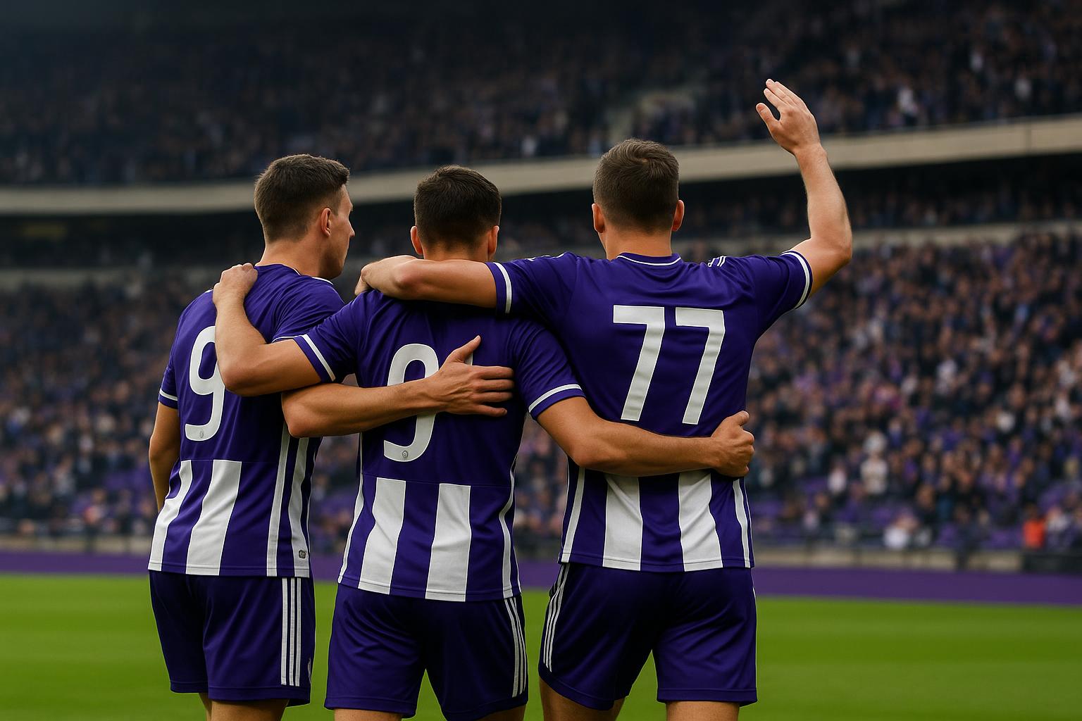 Spelers van RSC Anderlecht vieren een doelpunt tijdens een wedstrijd in de Jupiler Pro League.