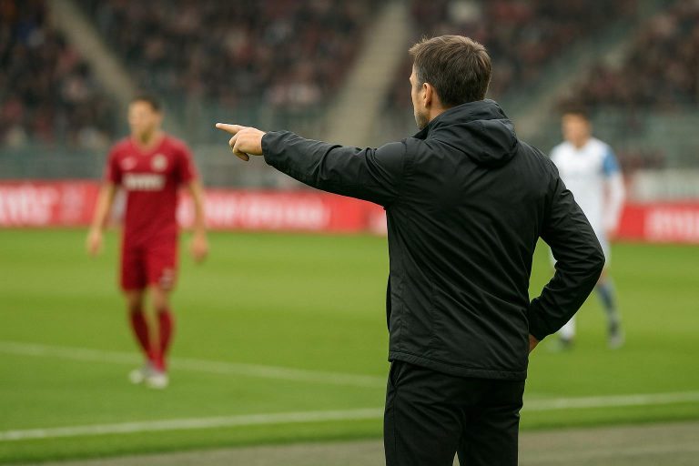 Coach Sven Vandenbroeck van Zulte Waregem langs de zijlijn tijdens een wedstrijd