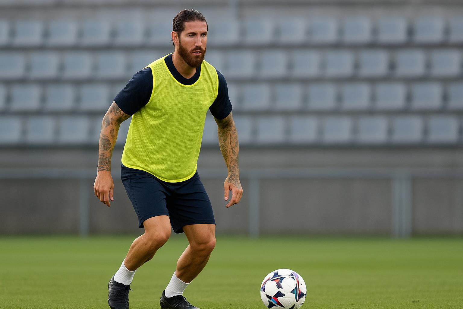 Sergio Ramos tijdens een trainingsmoment terwijl hij zonder club over zijn toekomst nadenkt.