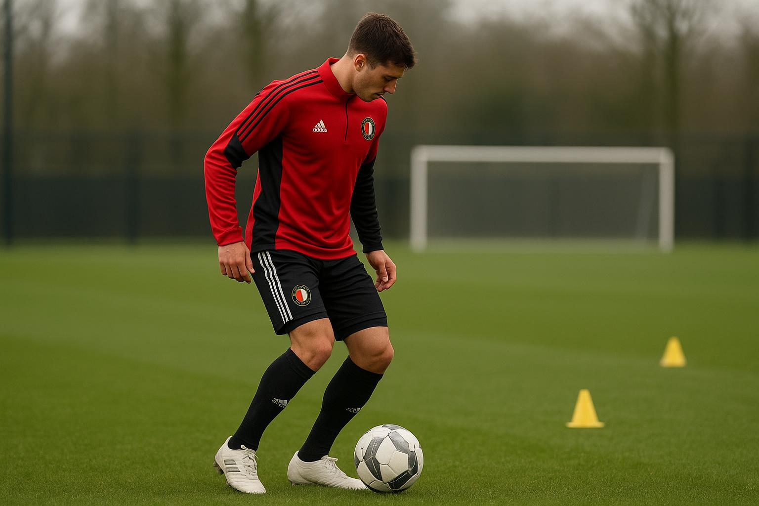 Raheem Sterling in trainingscontext bij Feyenoord, met focus op voorbereiding en wedstrijdritme.