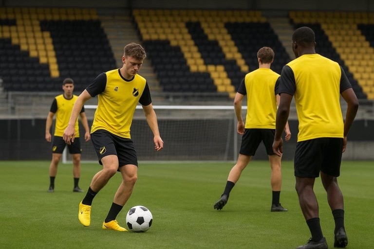 Trainingssituatie bij NAC Breda met spelers op de achtergrond, zonder herkenbare gezichten