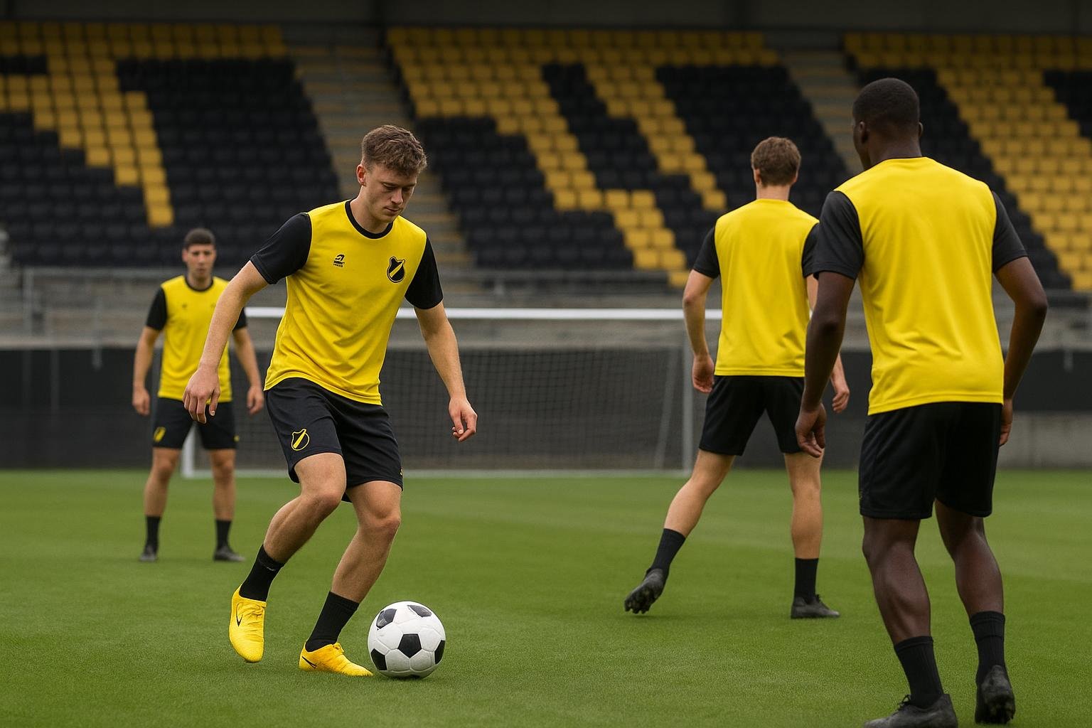 Trainingssituatie bij NAC Breda met spelers op de achtergrond, zonder herkenbare gezichten