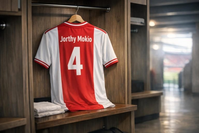 Jorthy Mokio in actie als linksback bij Ajax