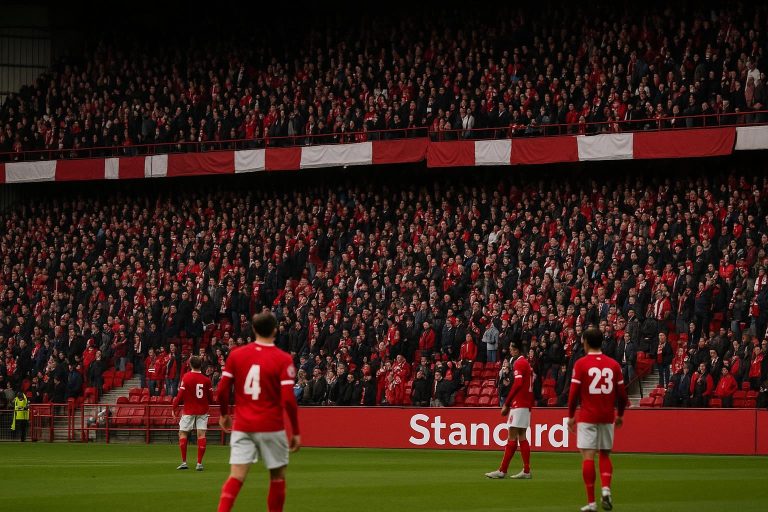 Sfeerbeeld in het stadion van Standard Luik in Sclessin tijdens een wedstrijd
