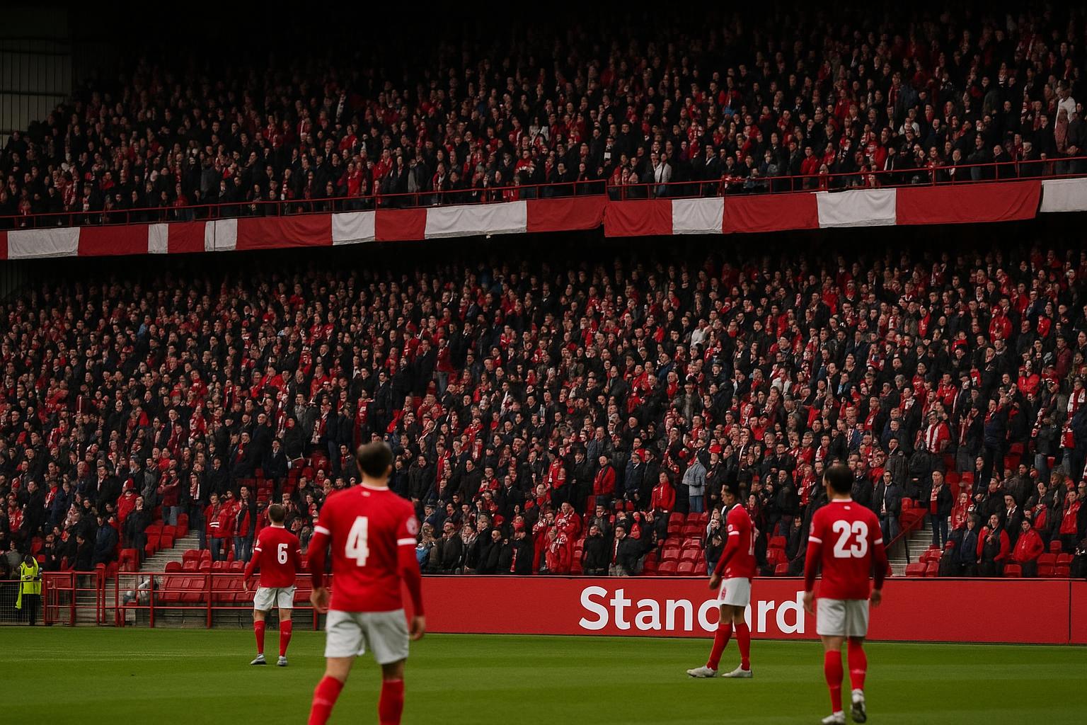 Sfeerbeeld in het stadion van Standard Luik in Sclessin tijdens een wedstrijd