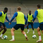 Spelers van KRC Genk tijdens een training in aanloop naar het duel met KAA Gent.