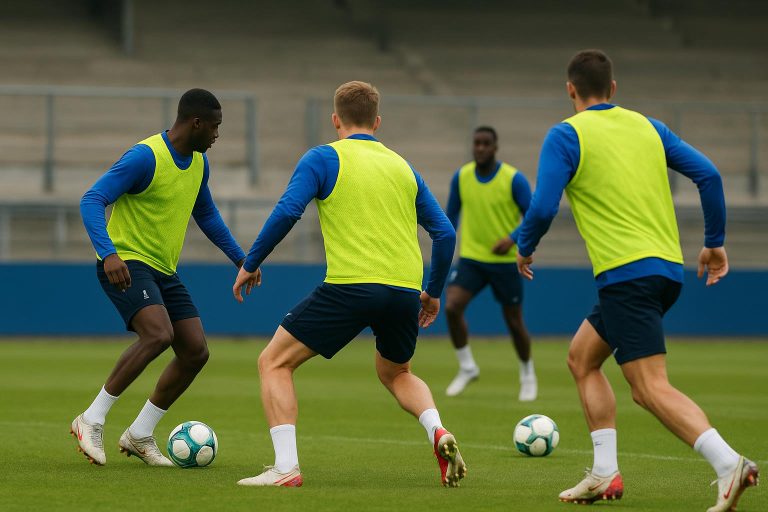 Spelers van KRC Genk tijdens een training in aanloop naar het duel met KAA Gent.