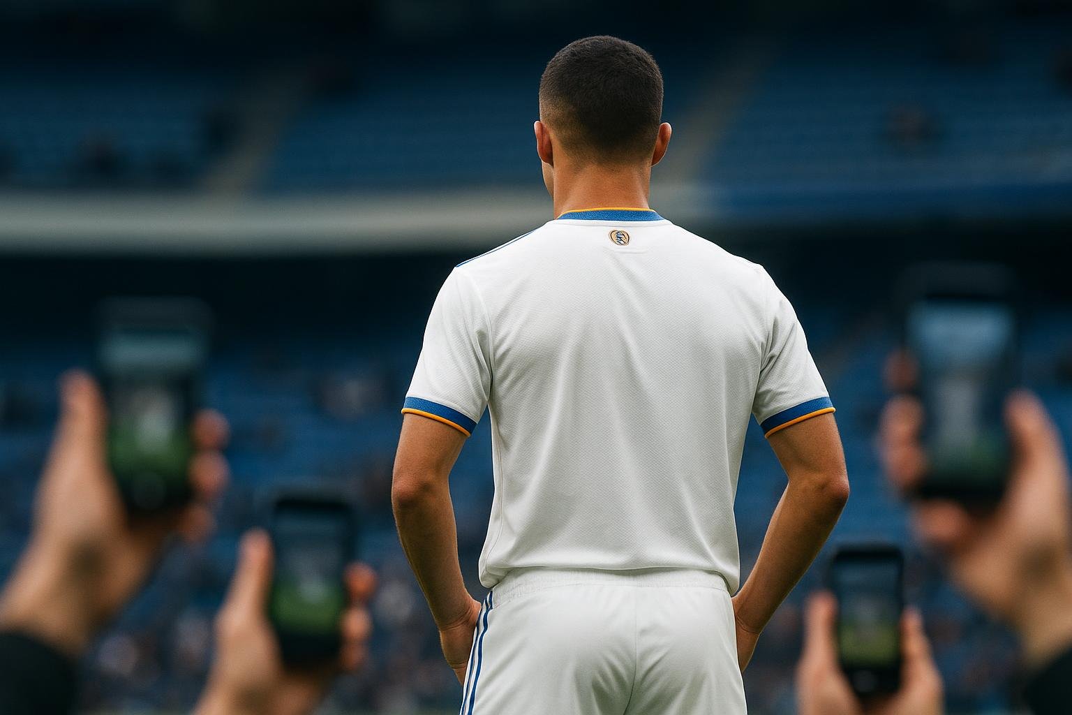 Sfeerbeeld rond Real Madrid in stadioncontext zonder herkenbare gezichten, bij nieuws over de excuses van Dean Huijsen.