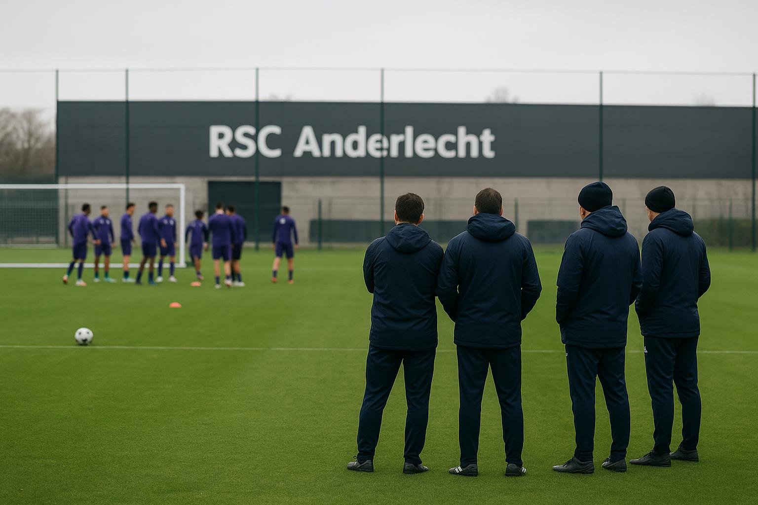 Sfeershot rond het trainingsveld van RSC Anderlecht in aanloop naar een belangrijke wedstrijd
