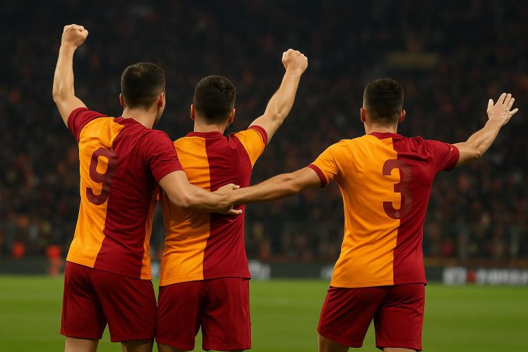 Noa Lang viert een doelpunt voor Galatasaray in de Champions League
