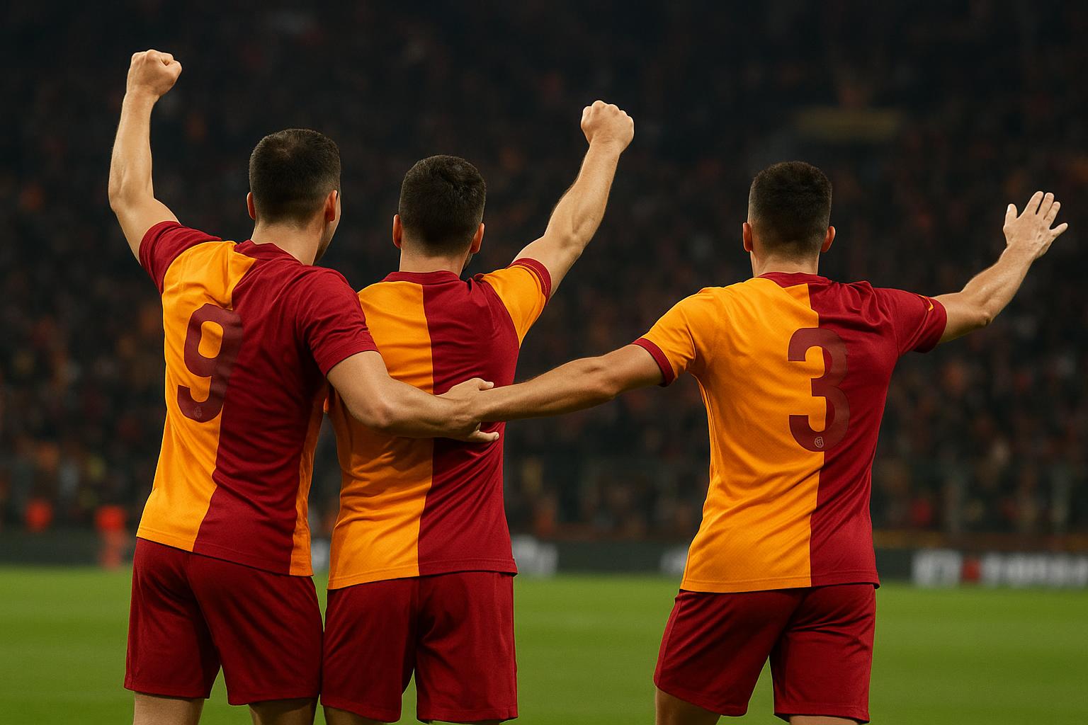 Noa Lang viert een doelpunt voor Galatasaray in de Champions League