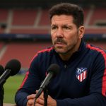 Diego Simeone tijdens een persmoment in aanloop naar Atlético Madrid tegen Club Brugge