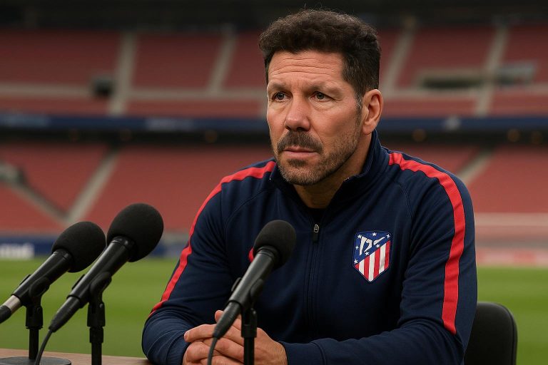 Diego Simeone tijdens een persmoment in aanloop naar Atlético Madrid tegen Club Brugge