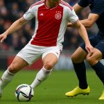 Mika Godts van Ajax in actie tijdens een wedstrijd