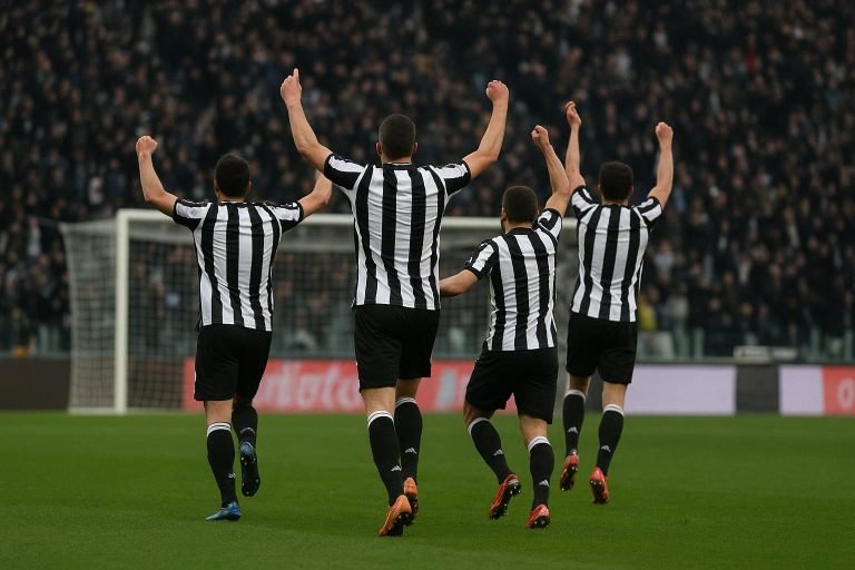 Jurgen Ekkelenkamp viert zijn winnende vrije trap voor Udinese tegen AS Roma