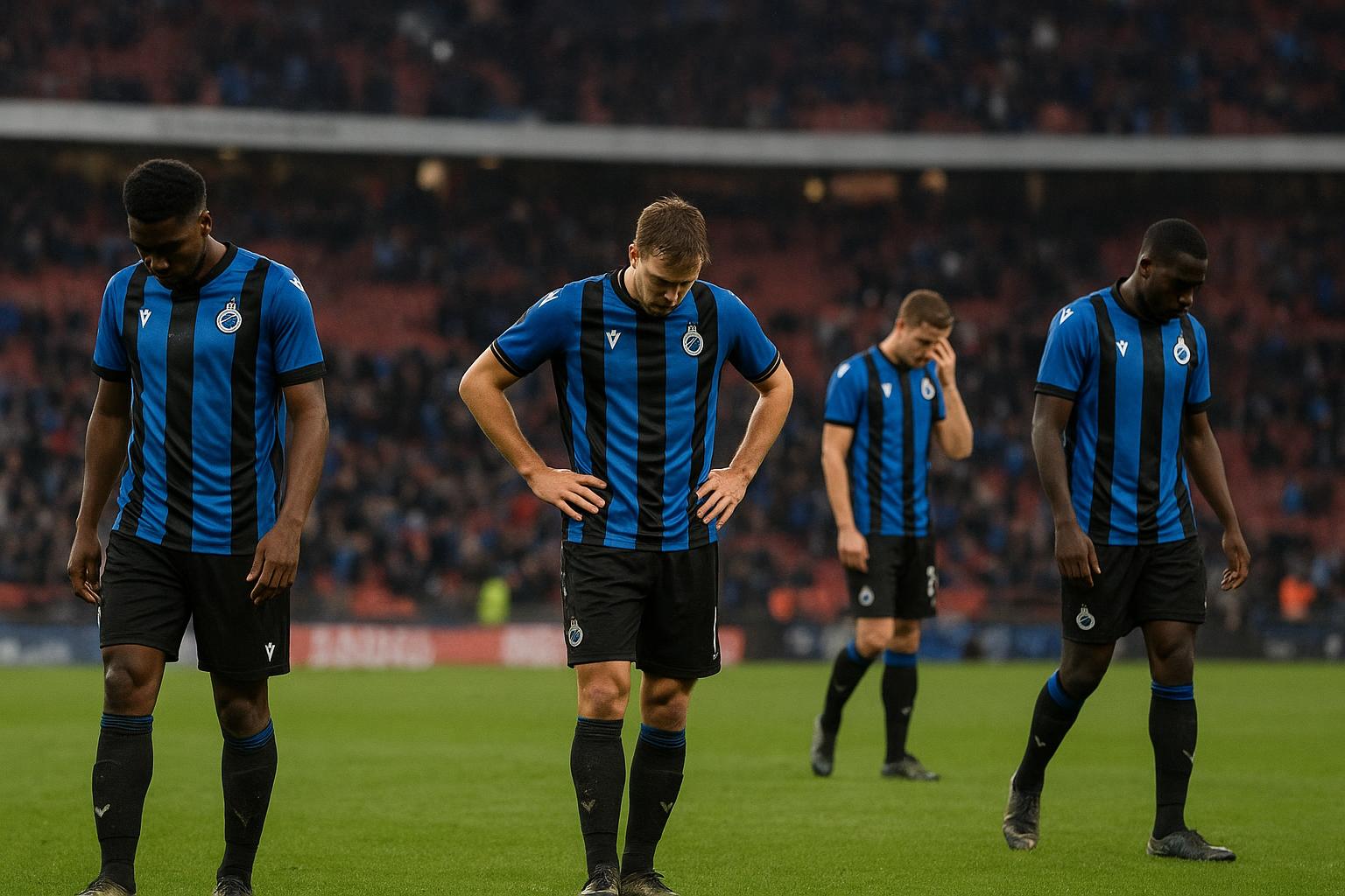 Spelers van Club Brugge in het stadion van Atlético Madrid na de Champions League-uitschakeling