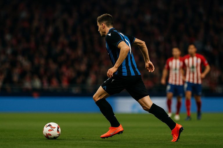 Spelmoment in Atlético Madrid tegen Club Brugge waarbij Atlético op de counter de voorsprong uitdiept.