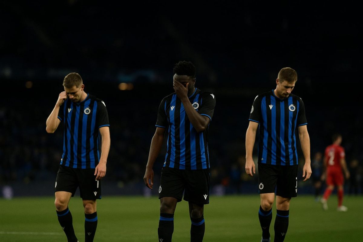 Spelers van Club Brugge stappen van het veld in het Metropolitano na de Europese uitschakeling