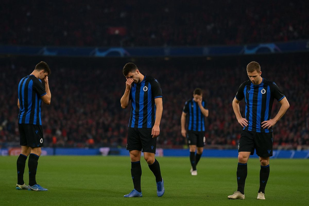 Teleurgestelde spelers van Club Brugge na de 4-1-nederlaag bij Atlético Madrid