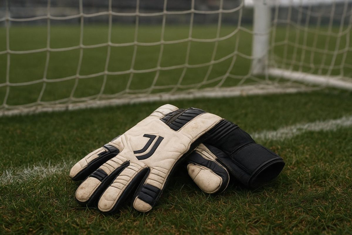 Doelmanstraining met handschoenen en doelnet in een stadioncontext bij Juventus