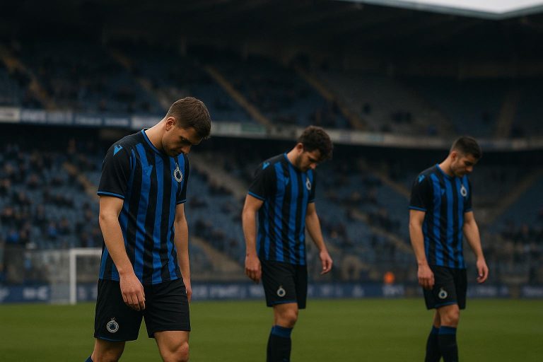 Teleurgestelde spelers van Club Brugge na de uitschakeling tegen Atlético Madrid