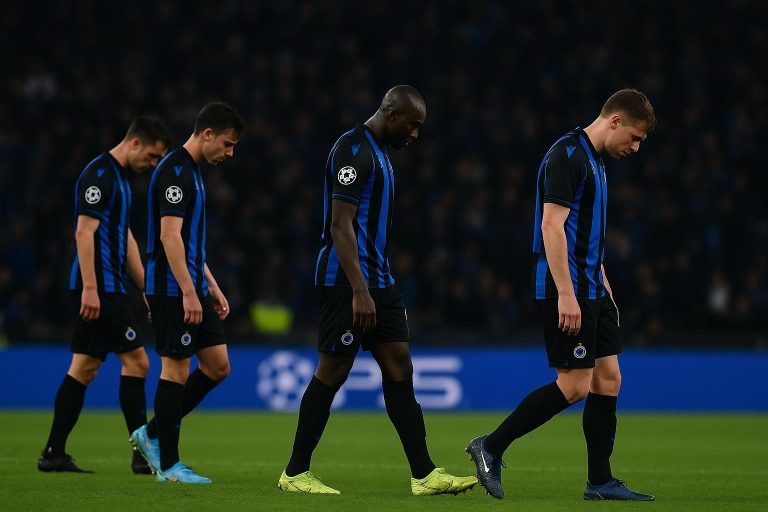 Teleurgestelde spelers van Club Brugge na de uitschakeling in de Champions League