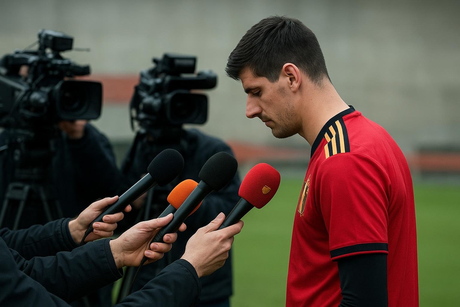 Thibaut Courtois van Real Madrid in de mixed zone na een wedstrijd