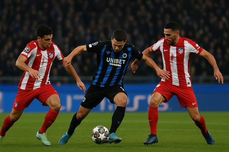 Actiebeeld van een Champions League-duel tussen Club Brugge en Atlético Madrid