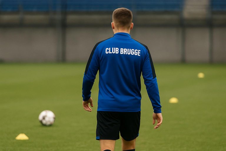 Kyriani Sabbe van Club Brugge tijdens een training, gefotografeerd zonder herkenbaar gezicht