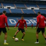 Benfica-spelers op training in het Bernabéu met focus op de matchcontext tegen Real Madrid